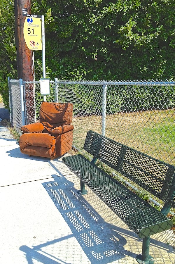 EZ Boy Recliner at Pierce Transit Bus Stop Test Site 8500 Bridgeport Way SW.