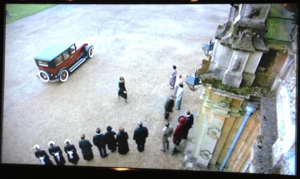 Crawley family and servants greet Cora’s mother (Played by actress, Shirley MacLaine) as she arrives from America.