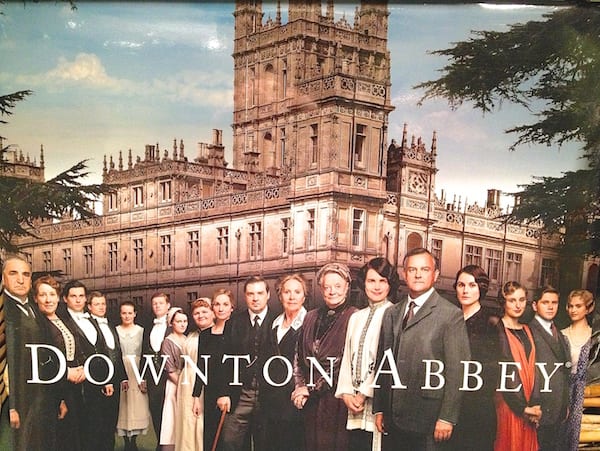 Downton Abbey cast in front of the Crawley Estate.