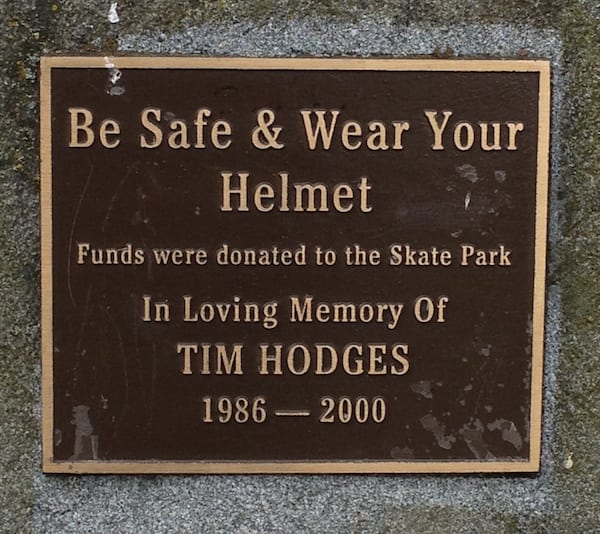 Donation plaque in memory of Tim Hodges.