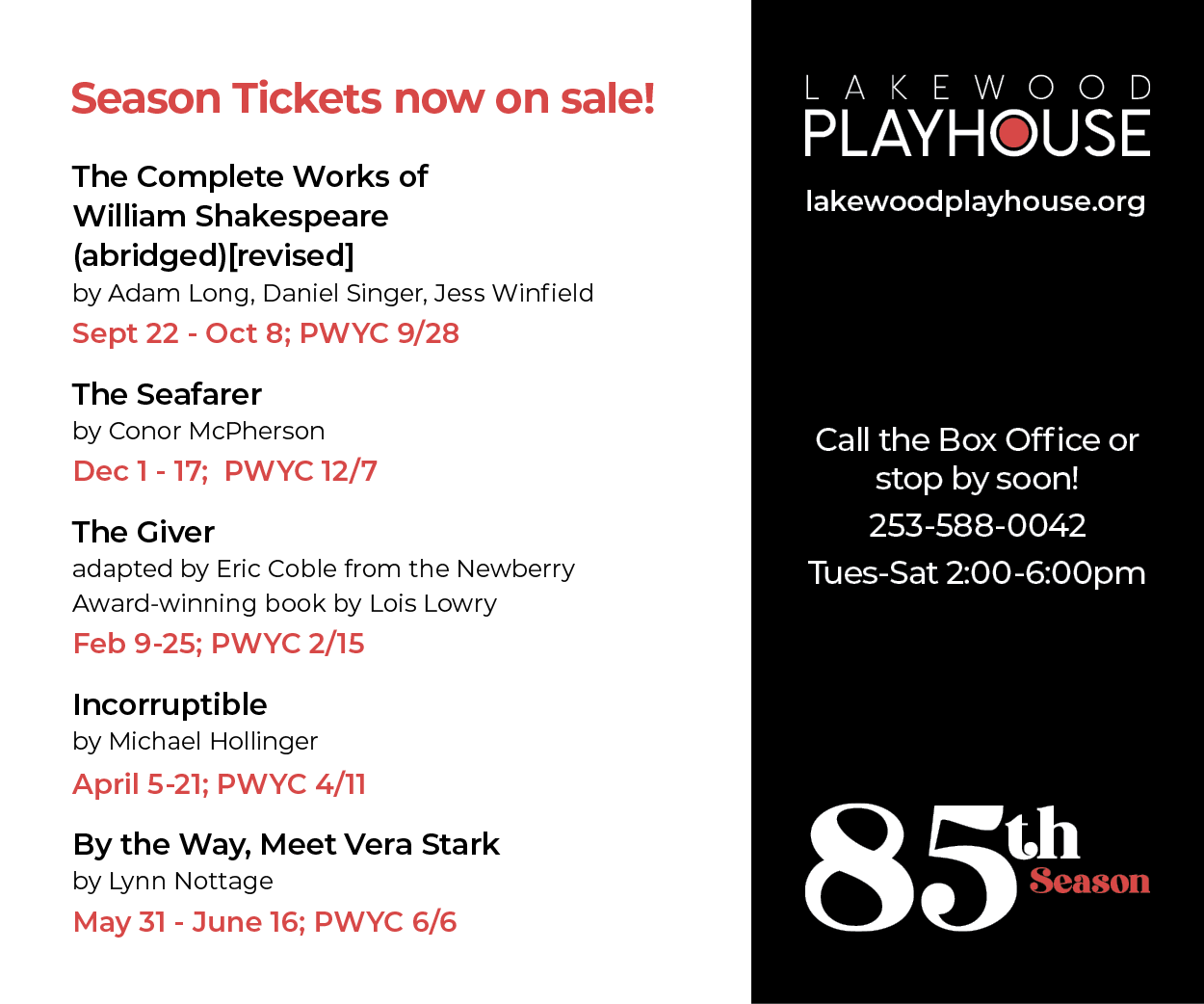 Lakewood Playhouse - 85th Season